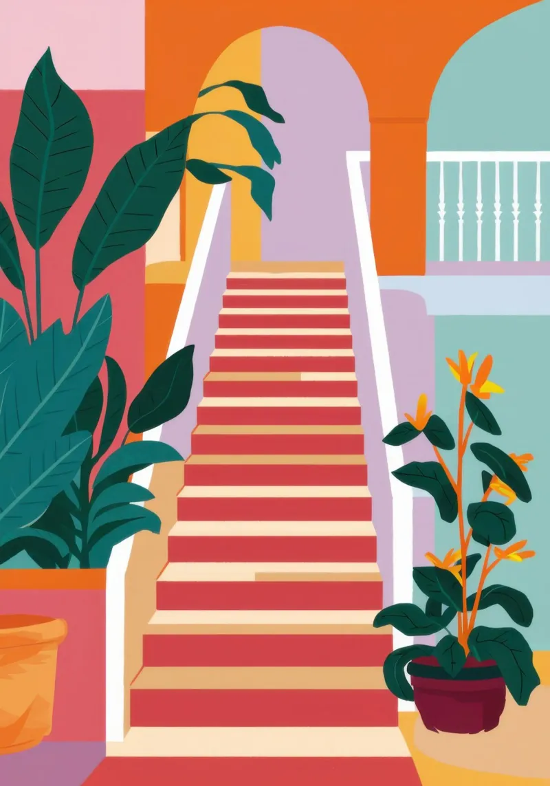 Giardino della Scala Rossa poster con telaio in legno da Luna Aura