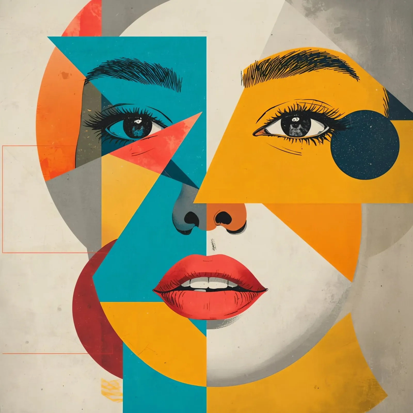 Kleurrijk Geometrisch Abstract Vrouwengezicht Portret canvas met Baklijst van DesignDoodle