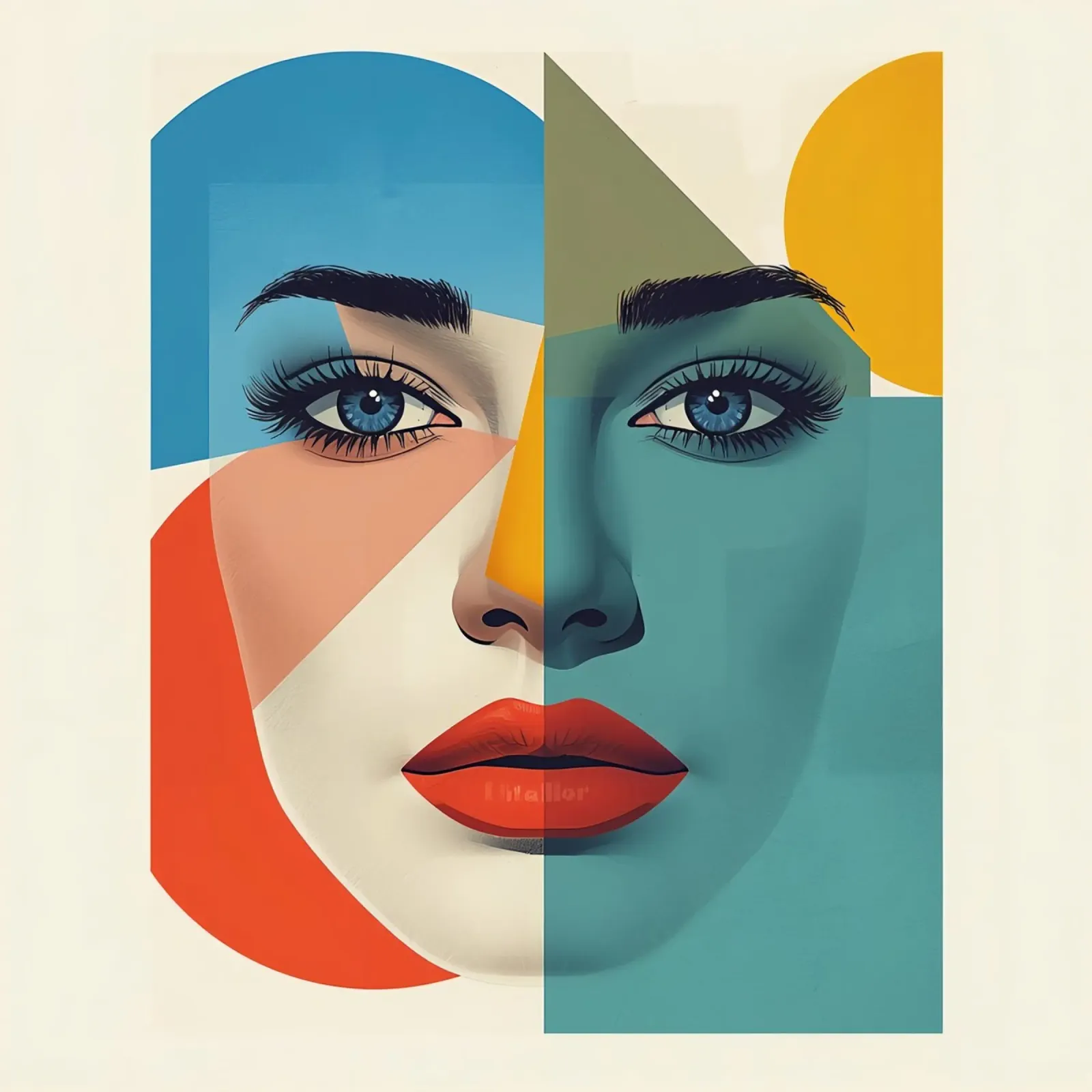 Ritratto geometrico di donna con blocchi di colore poster con telaio in plastica da DesignDoodle