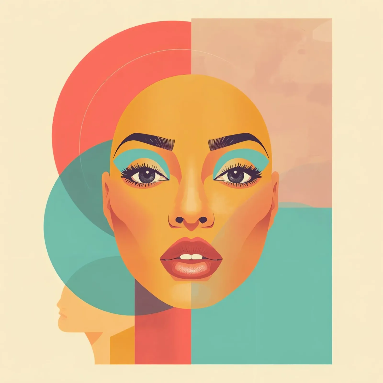 Ritratto illustrato di donna calva con forme geometriche poster con telaio in plastica da DesignDoodle
