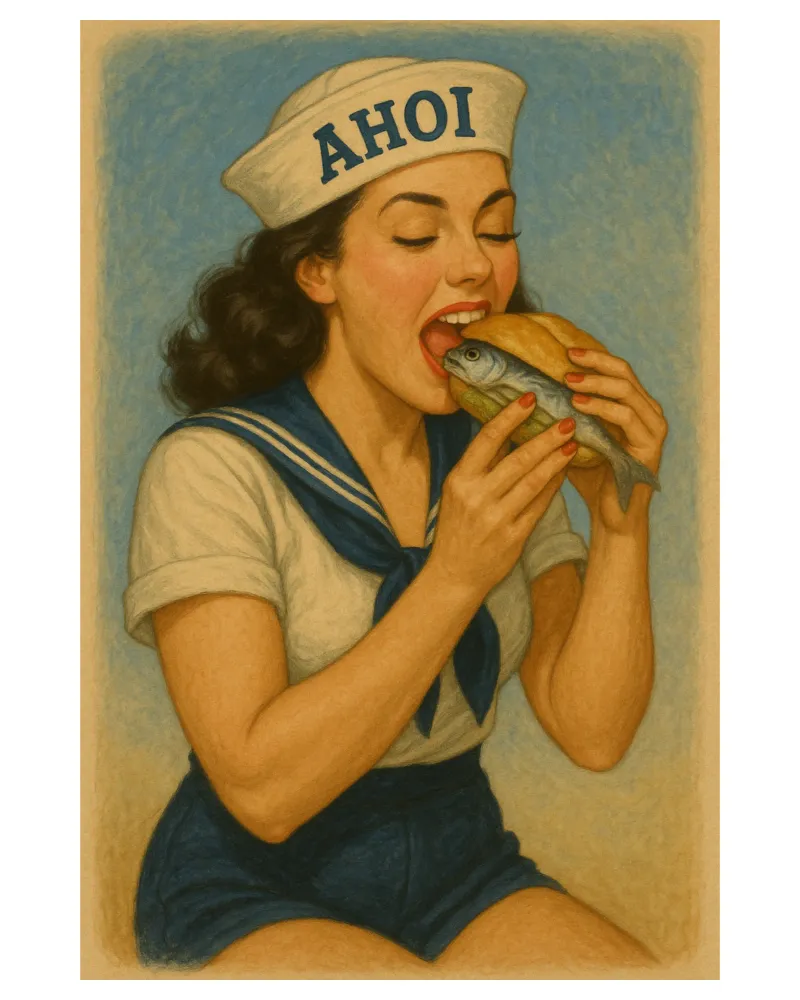 Panini al pesce! poster con telaio in legno da Fies&Fein