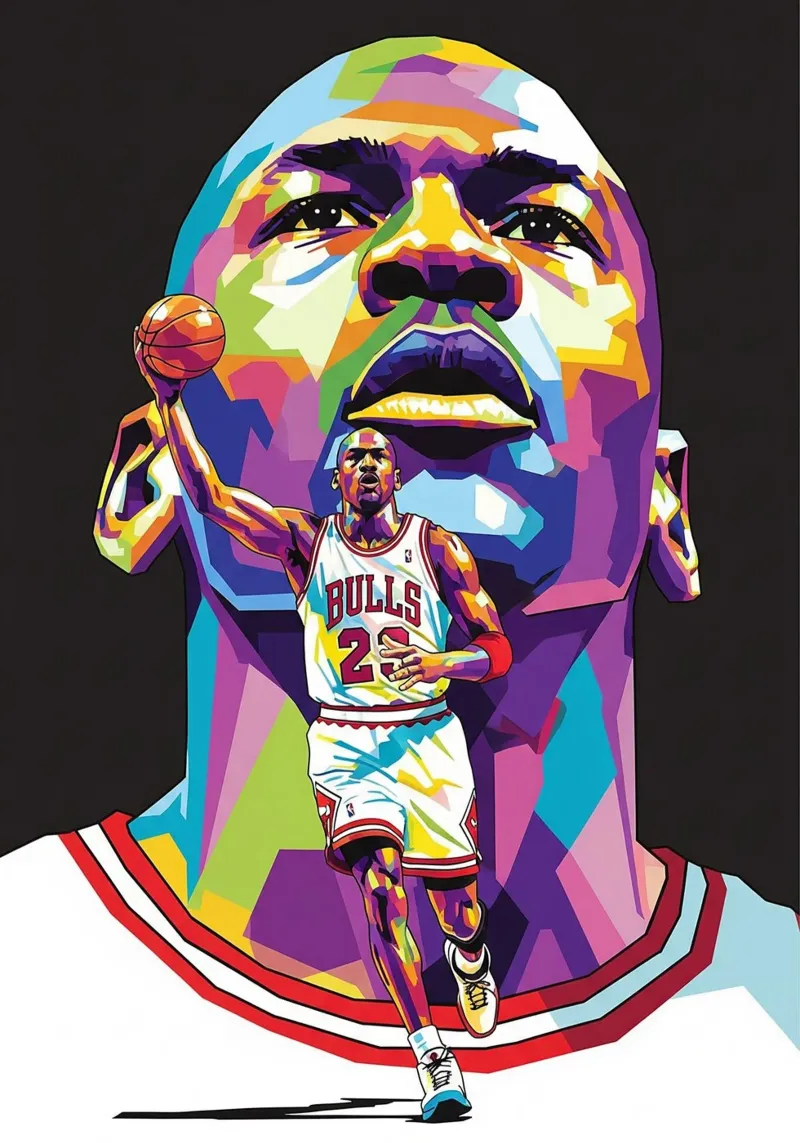 Michael Jordan, ritratto pop art colorato poster con telaio in alluminio da Hantamrata