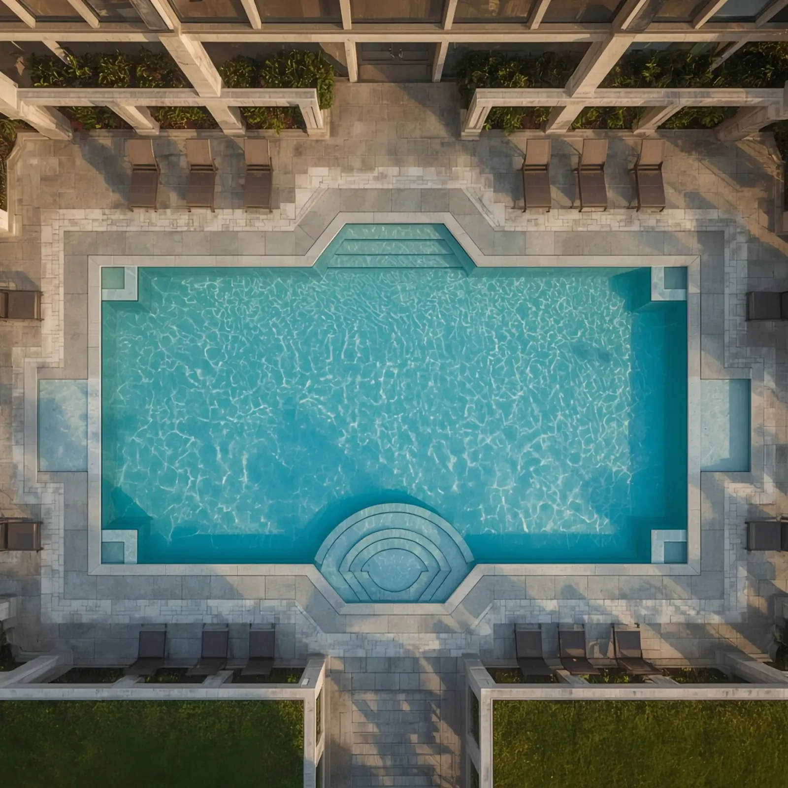 Overhead View of Rectangular Swimming Pool and Patio poster by DesignDoodle