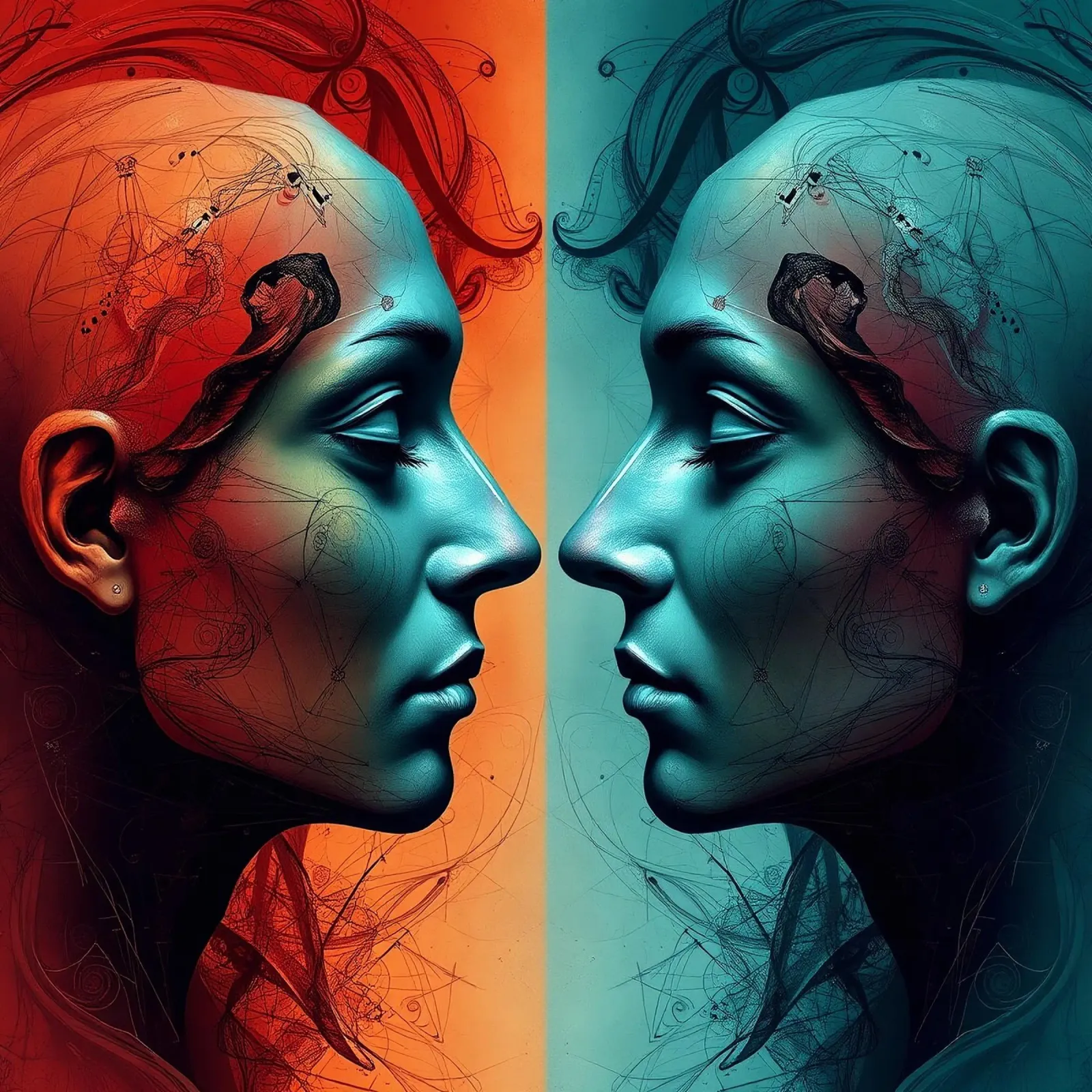 Immagine_specchio_colorata_9 poster con telaio in alluminio da AI-Portraits by LK