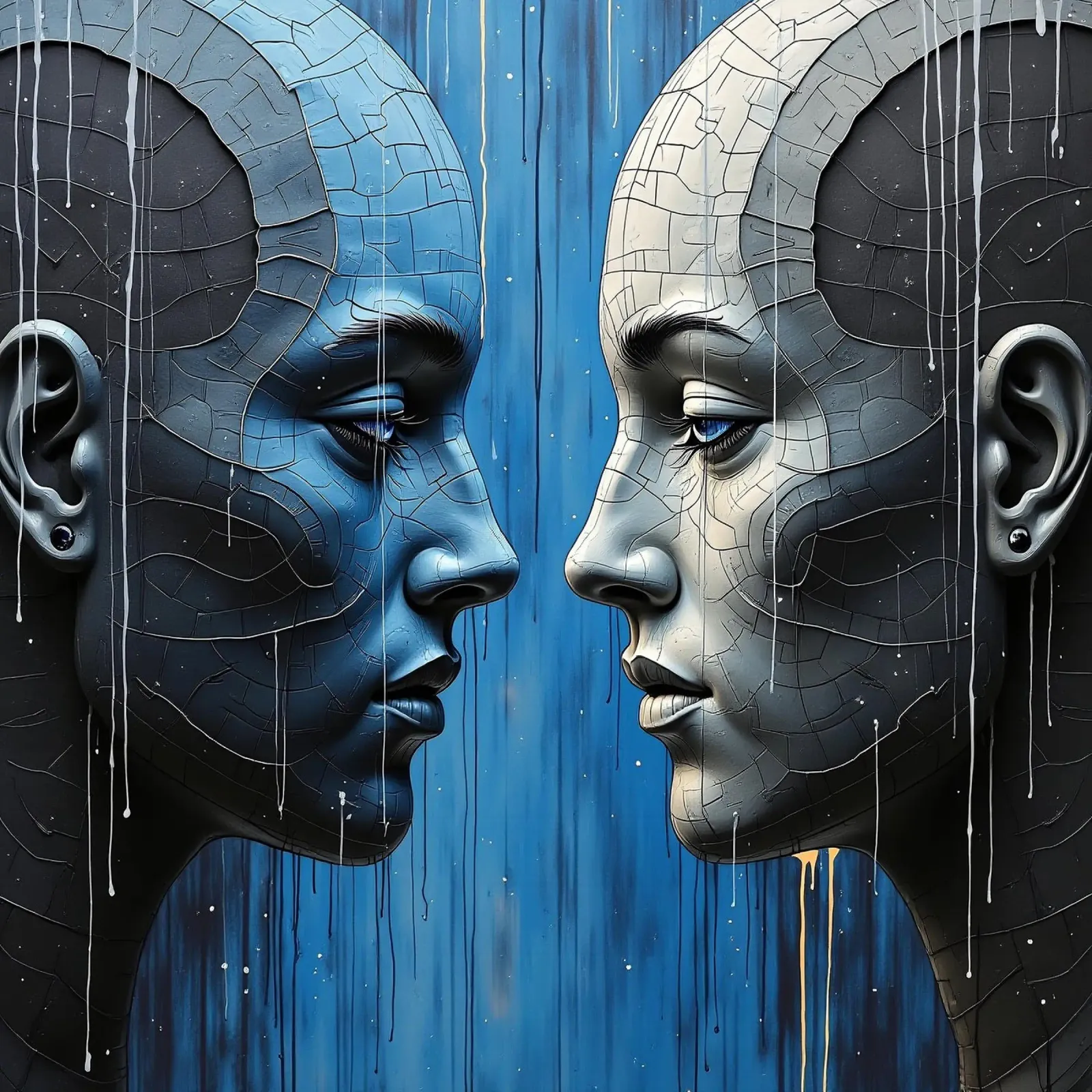 Immagine_specchio_blu_3 poster con telaio in legno da AI-Portraits by LK