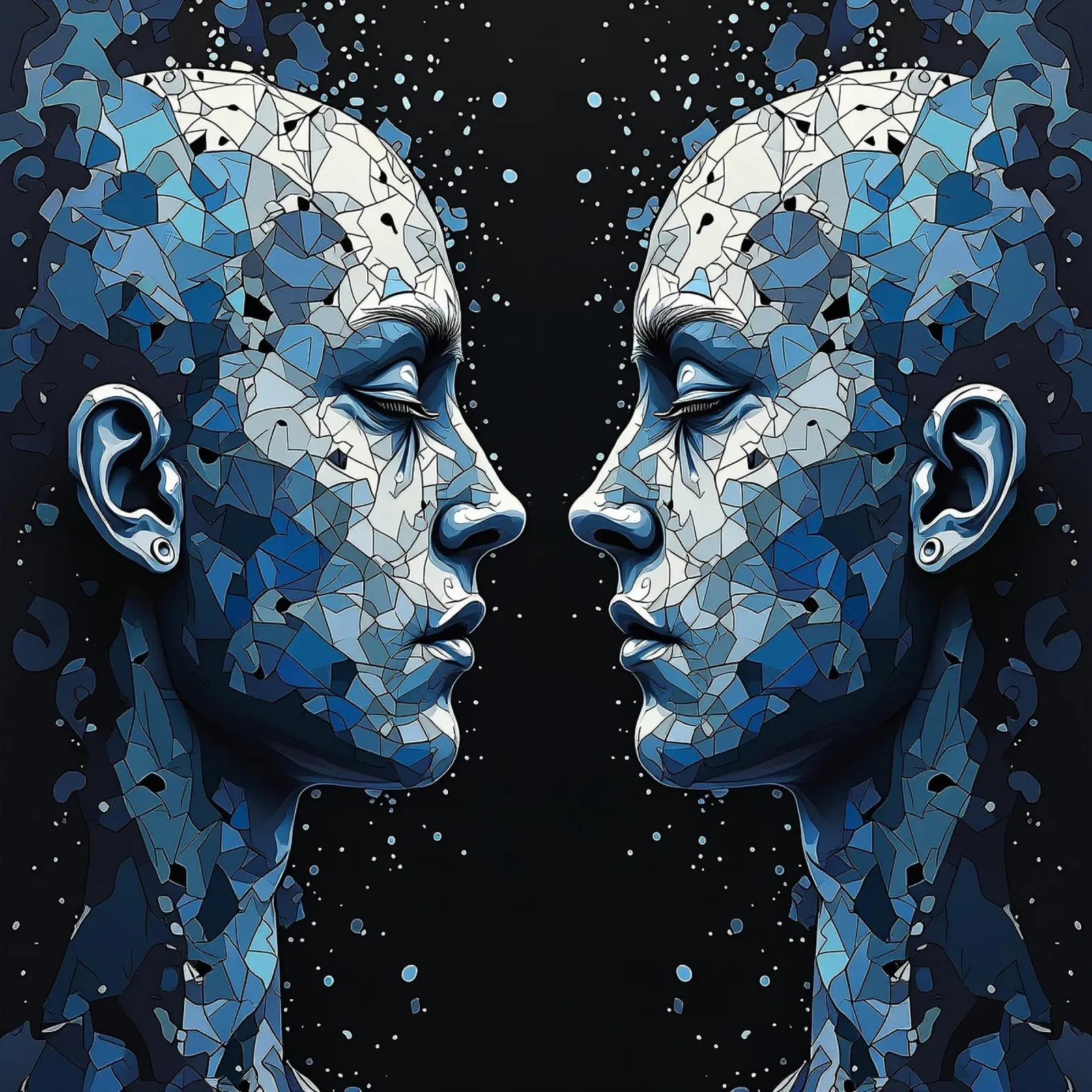 Immagine_specchio_blu_5 poster con telaio in alluminio da AI-Portraits by LK