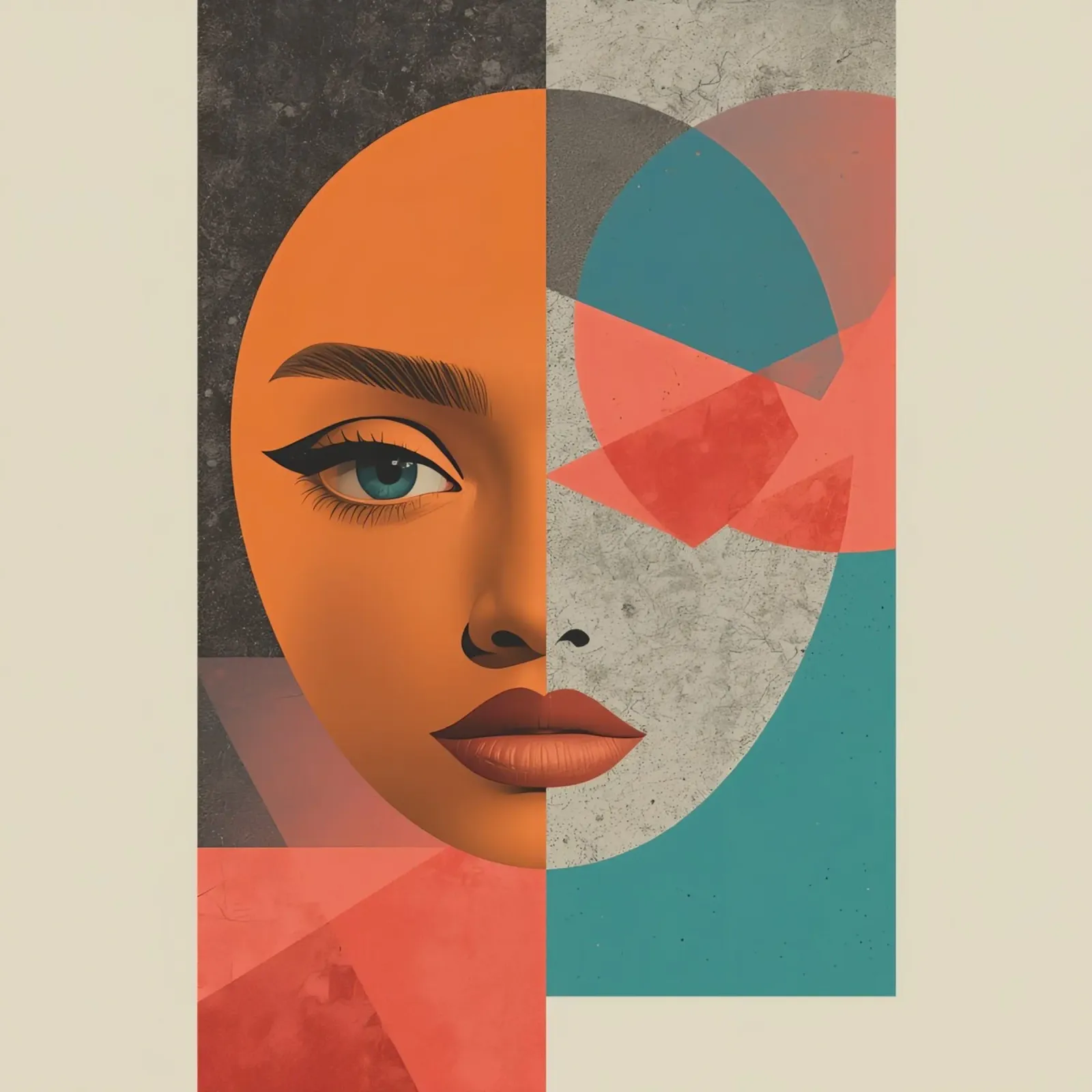 Portrait Split Between Realistic Face and Geometric Shapes alu-dibond by DesignDoodle