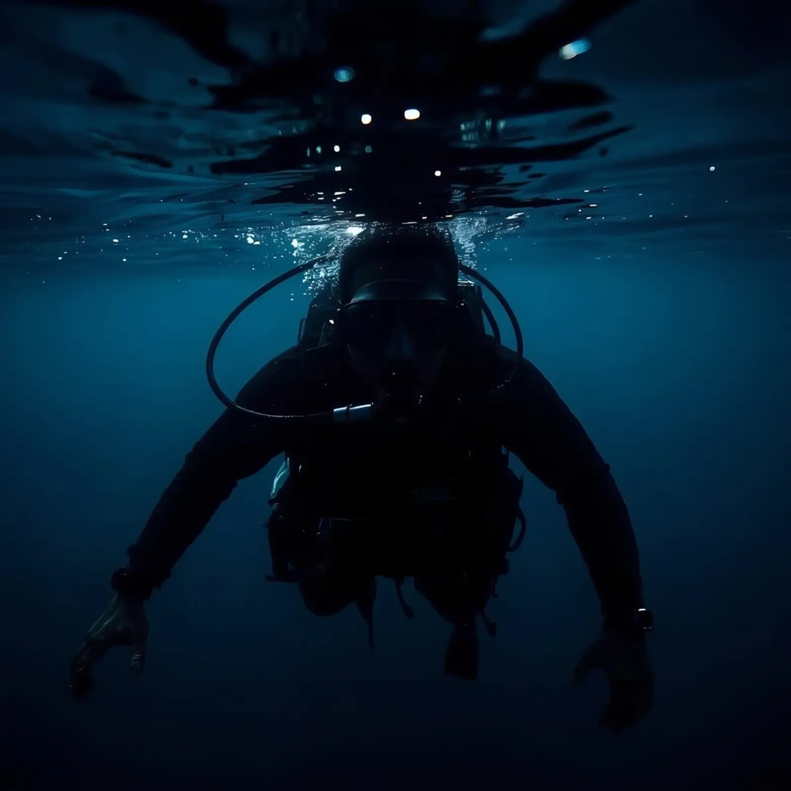 Scuba Diver Unterwasser Low Angle View Leinwand mit Schattenfugenrahmen von DesignDoodle