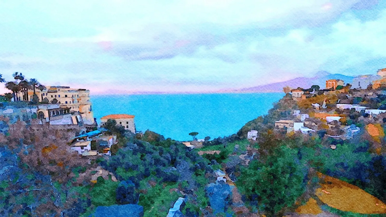 A glimpse of the Gulf of Naples seen from the Sorrento coast canvas with Floater frame by Massimo Frascogna