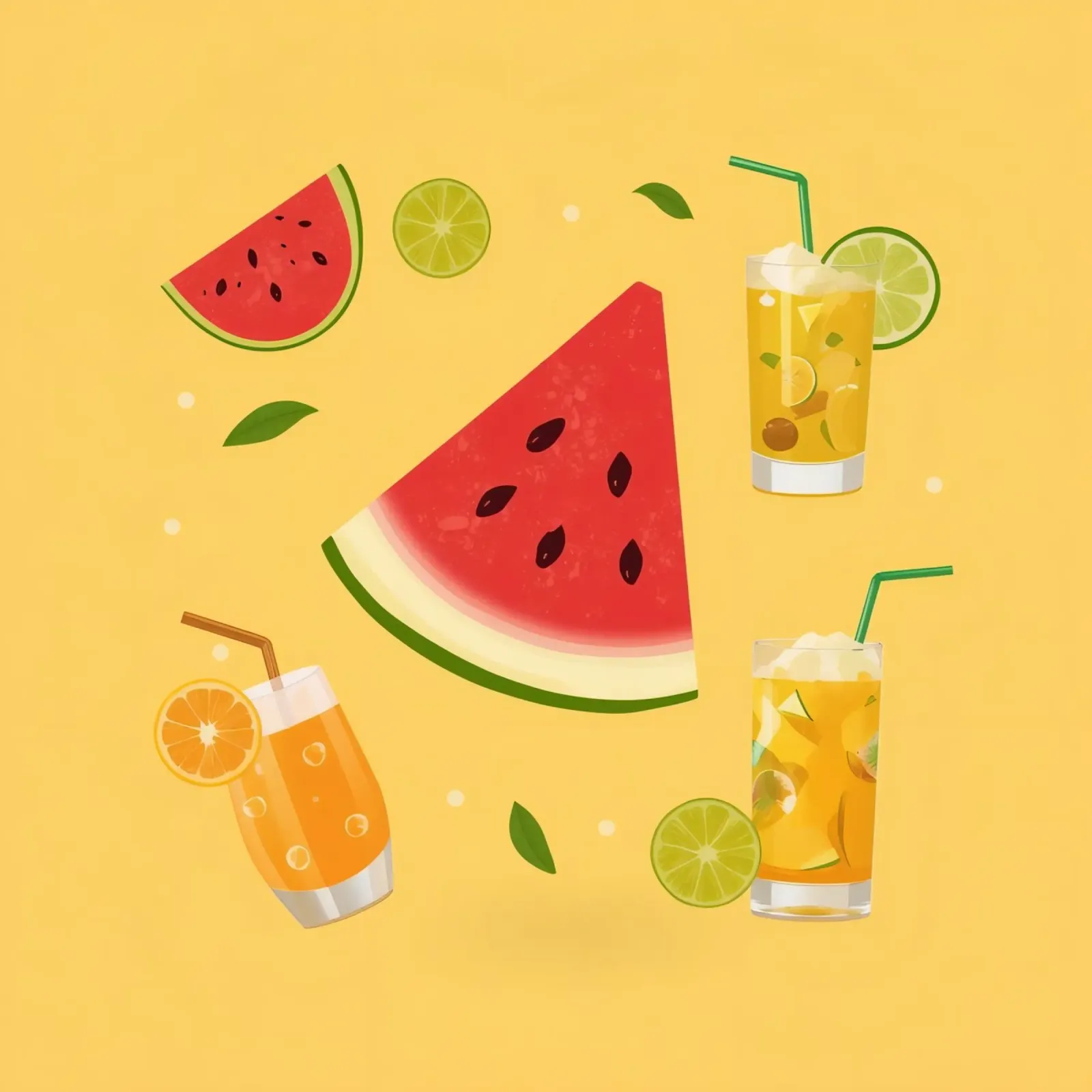 Watermelon Slices and Citrus Drinks Illustration canvas with Floater frame by DesignDoodle