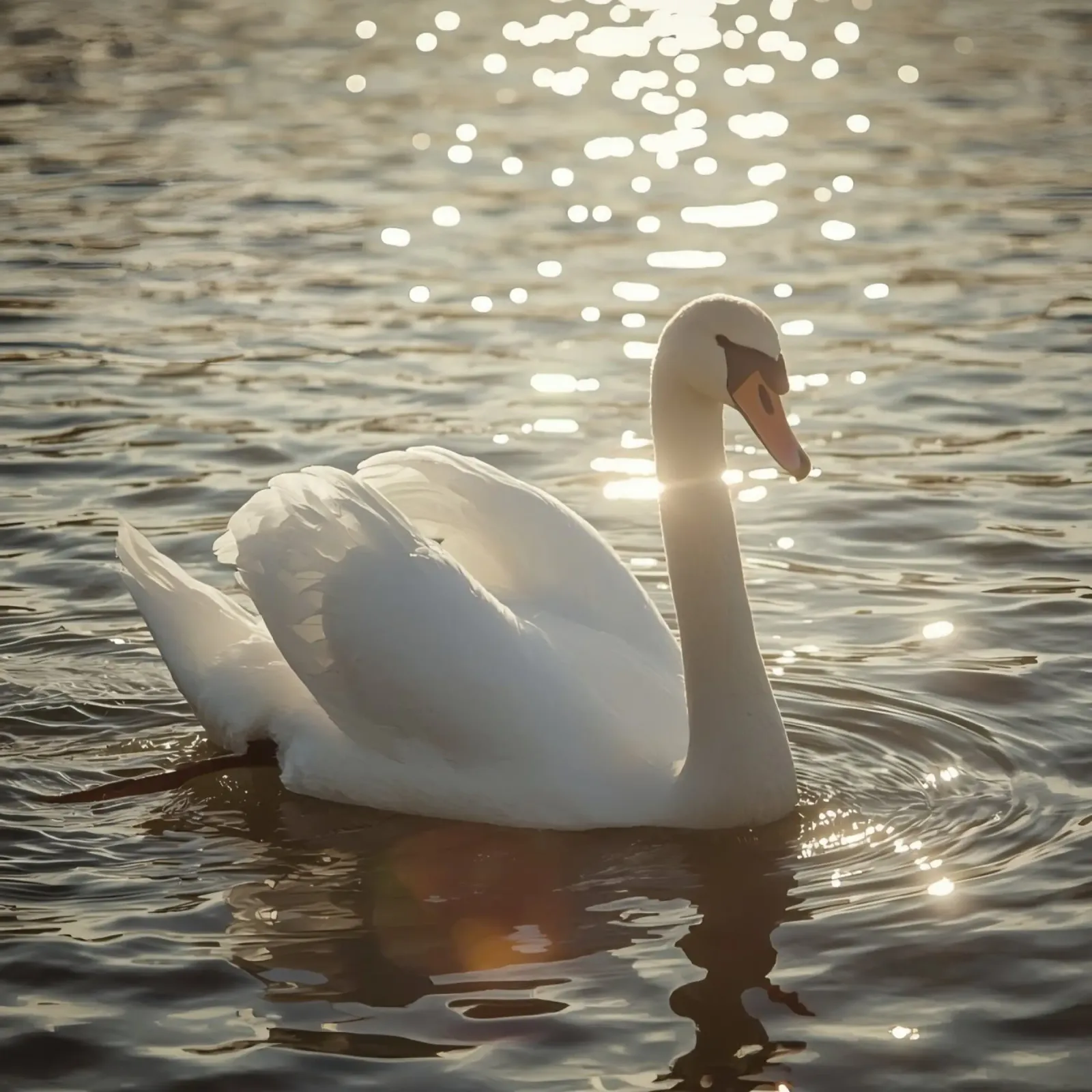 Cigno bianco sull'acqua con riflessi di luce solare poster con telaio in plastica da DesignDoodle