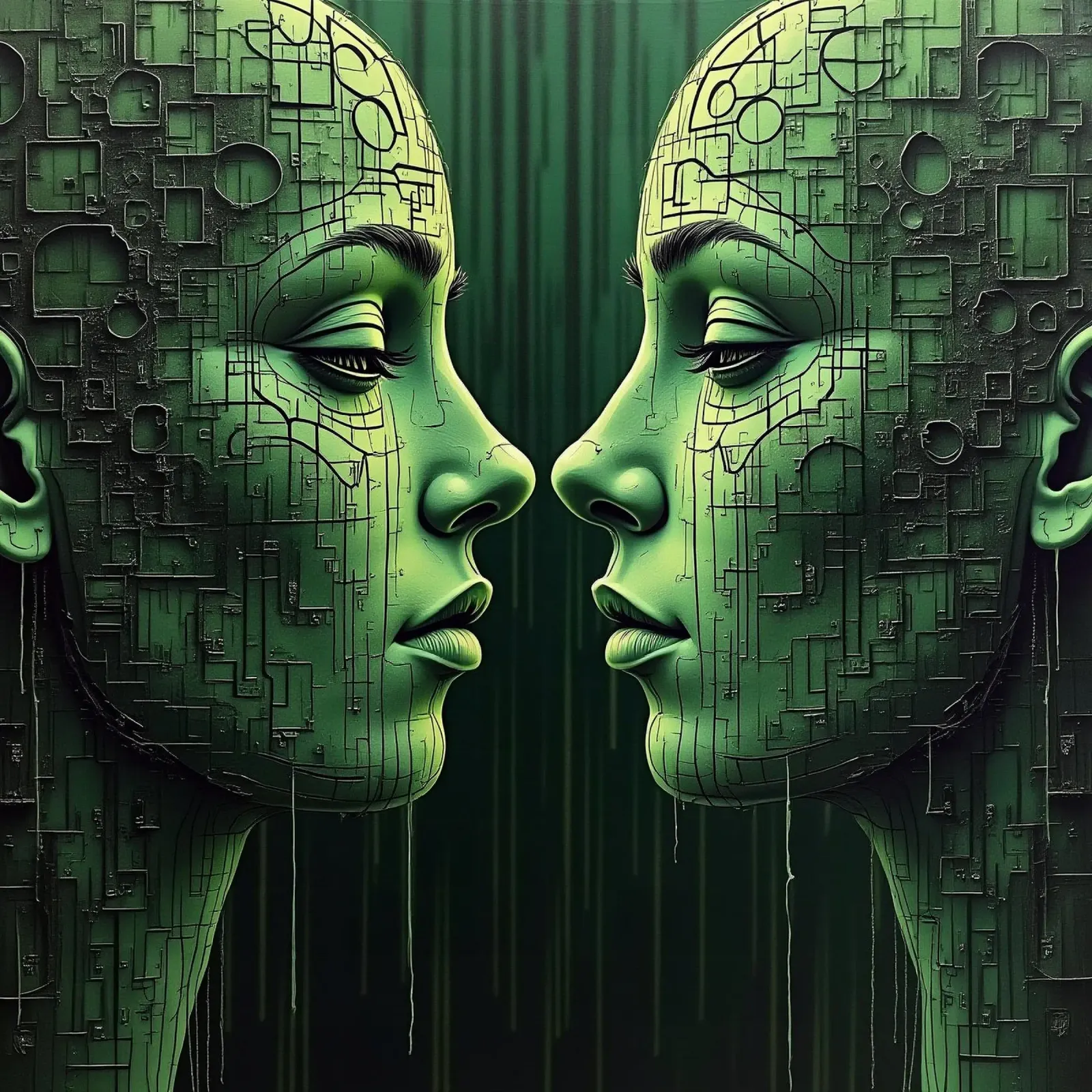 Immagine_specchio_verde_3 poster con telaio in alluminio da AI-Portraits by LK