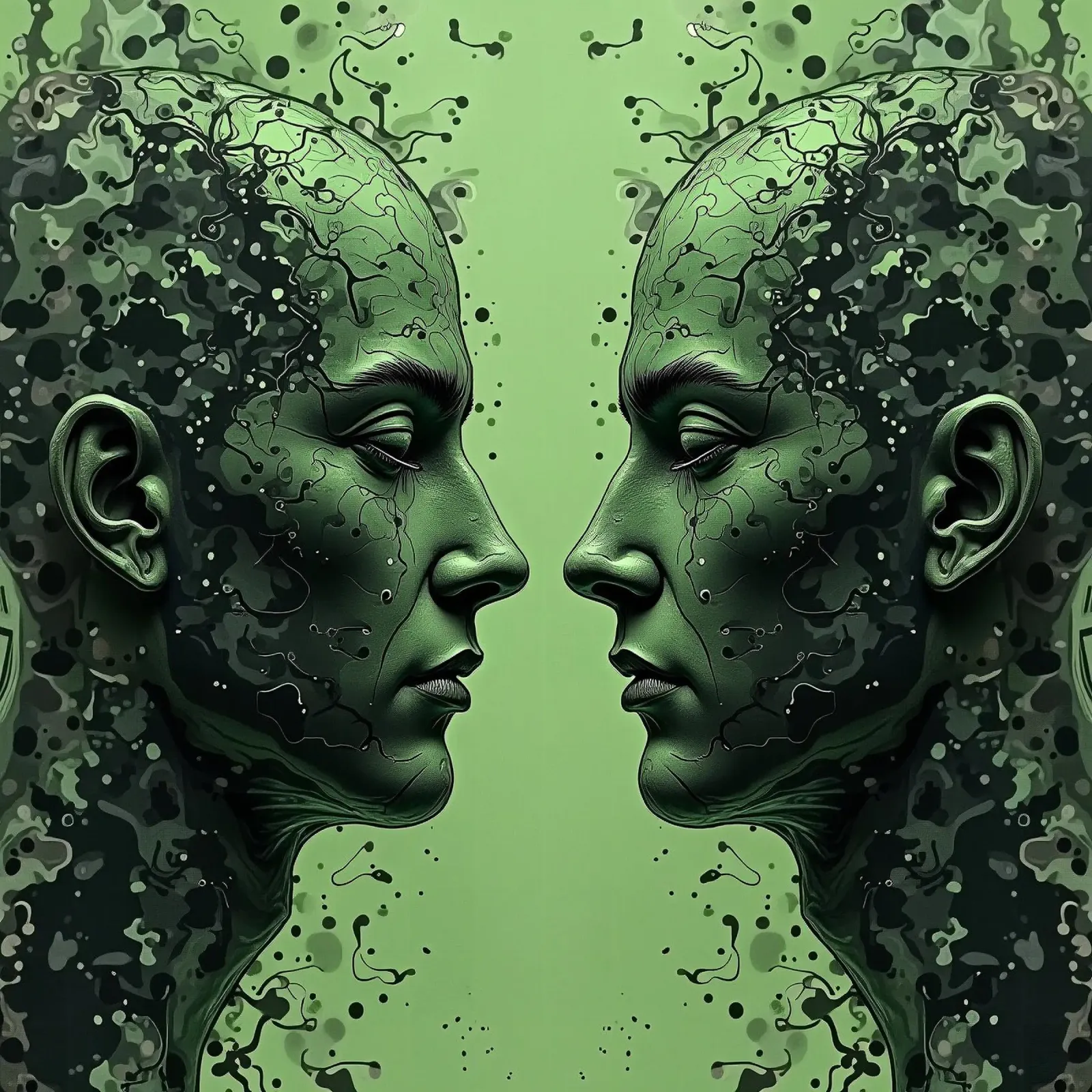 Immagine_specchio_verde_4 poster con telaio in alluminio da AI-Portraits by LK
