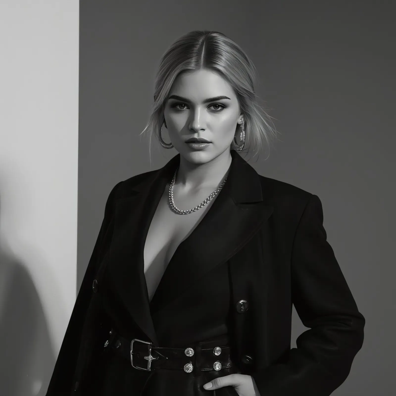 Donna in blazer con gioielli Ritratto in bianco e nero poster da DesignDoodle