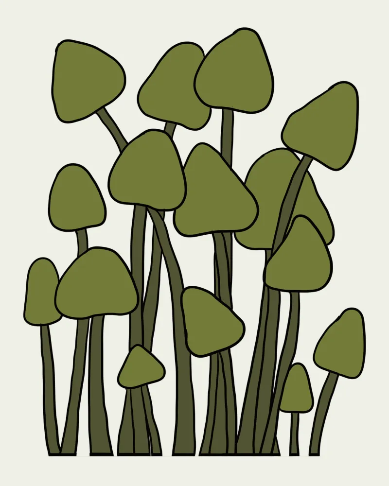 Green Fungi Autumn Vibes poster con telaio in alluminio da TijanaArtStudio88