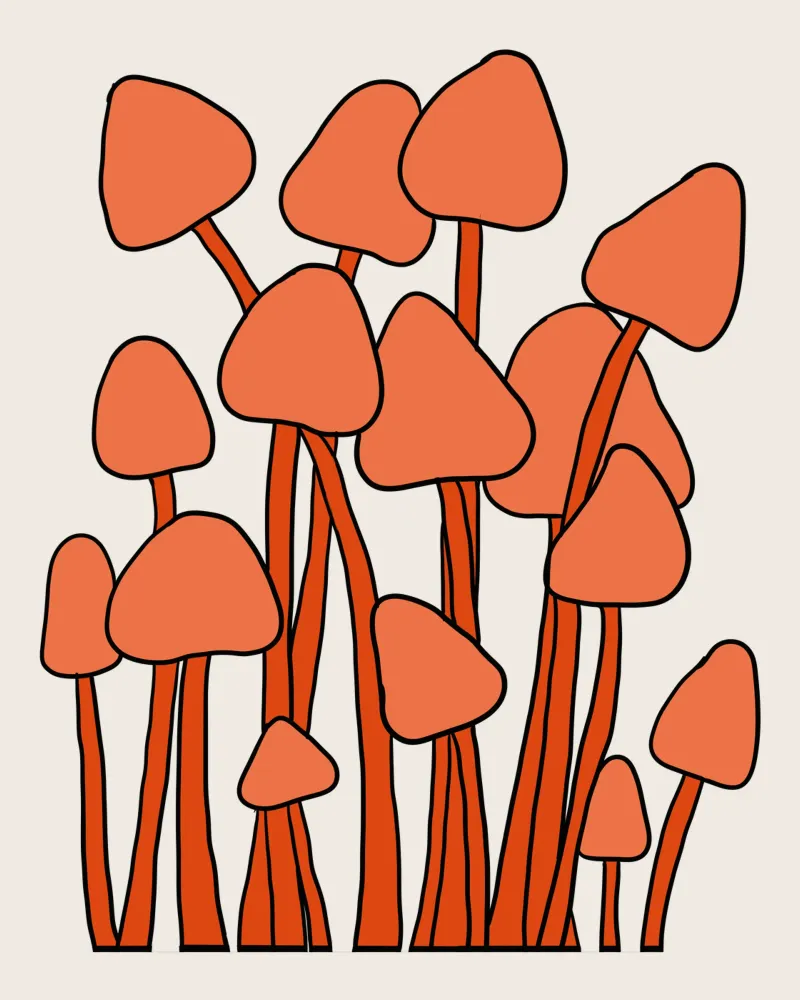 Orange Fungi Autumn Vibes poster con telaio in legno da TijanaArtStudio88