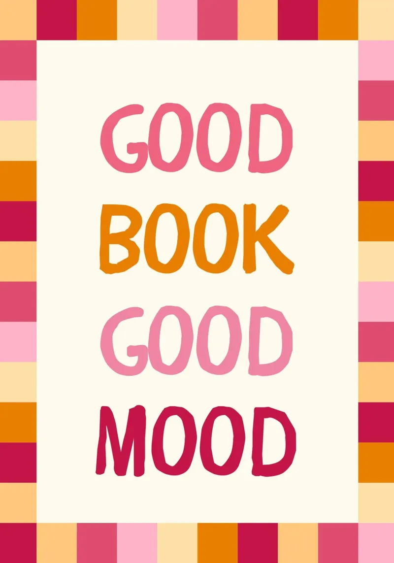 "Goed Boek Goede Stemming" Kleurrijke Esthetische Poster canvas met Baklijst van vintagepod