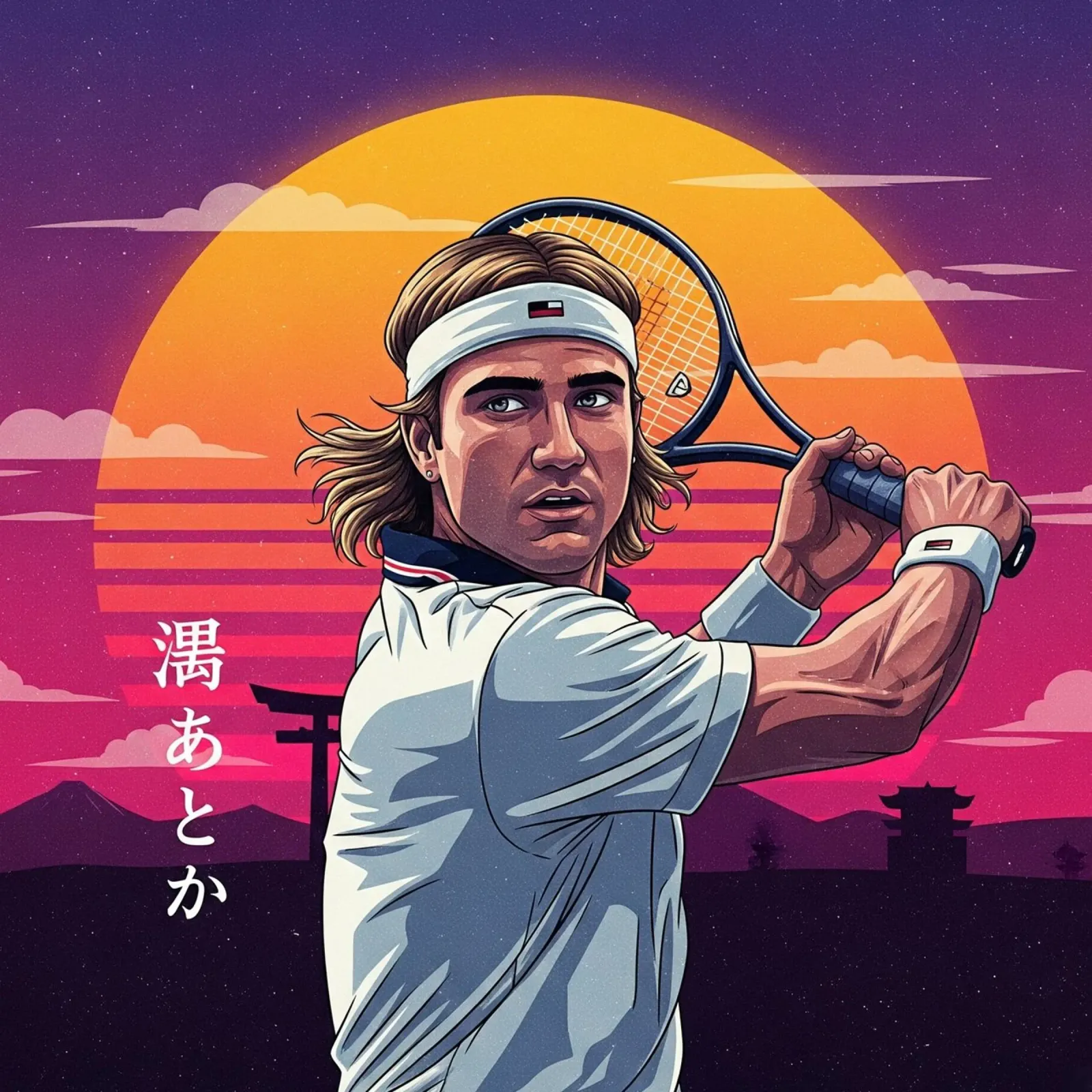 Andre Agassi - Arte retrò giapponese #1 poster con telaio in legno da Lembayung art