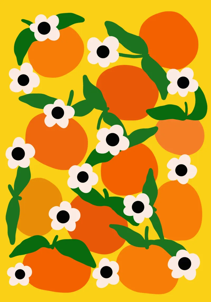 Blooming tangerines poster con telaio in alluminio da TijanaArtStudio88