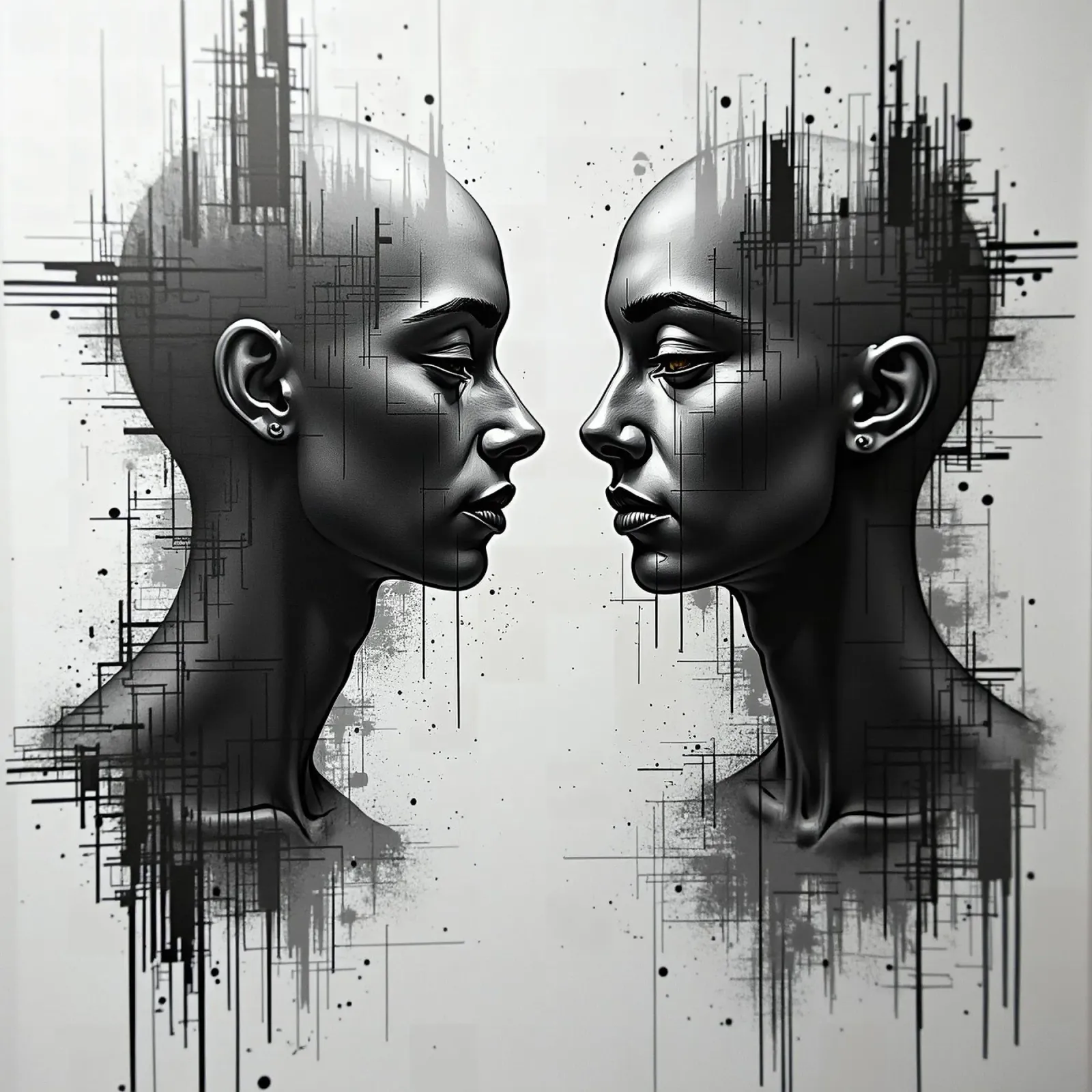 Immagine_specchio_grigio_10 poster con telaio in alluminio da AI-Portraits by LK