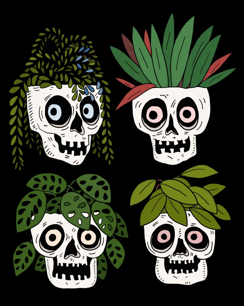 Houseplants in skulls canvas met Baklijst van TijanaArtStudio88