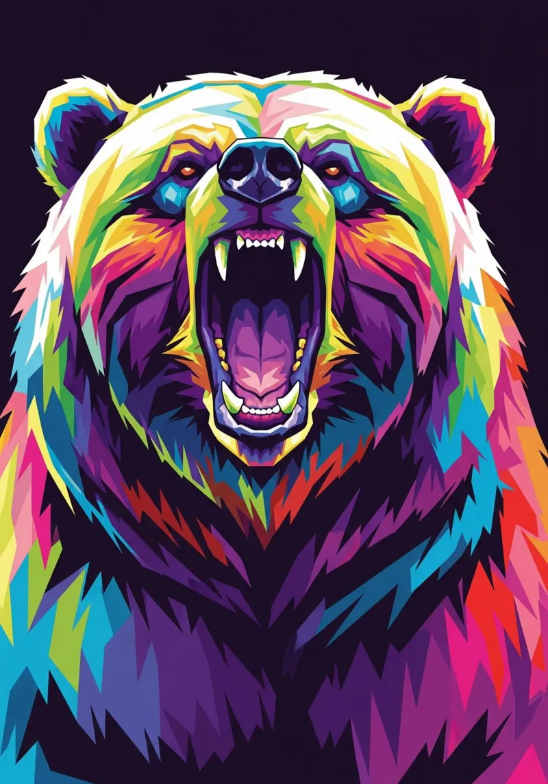 Colorato di orso #3 poster con telaio in legno da Wild Life studio