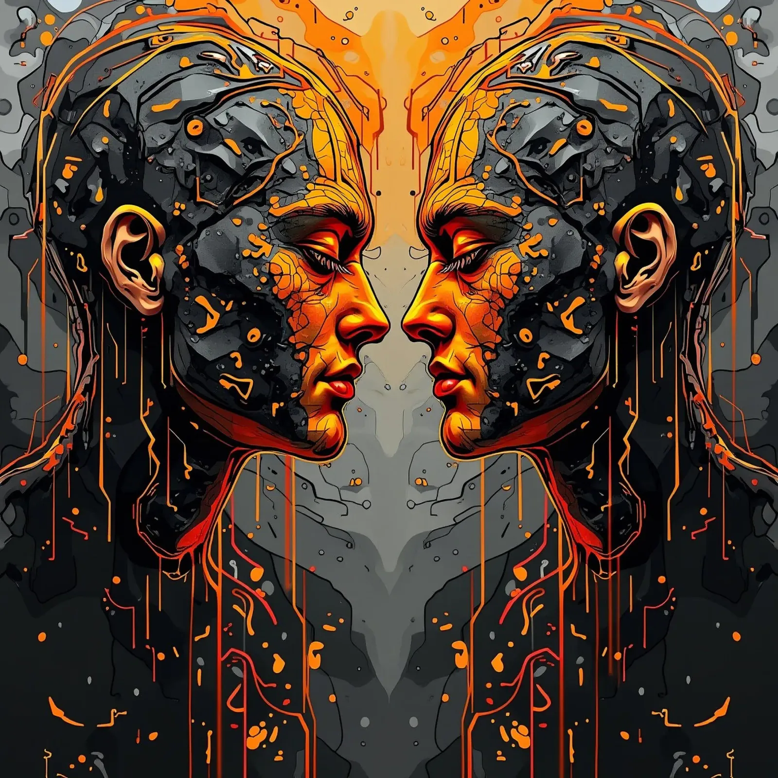 Immagine_specchio_arancione_3 poster con telaio in alluminio da AI-Portraits by LK