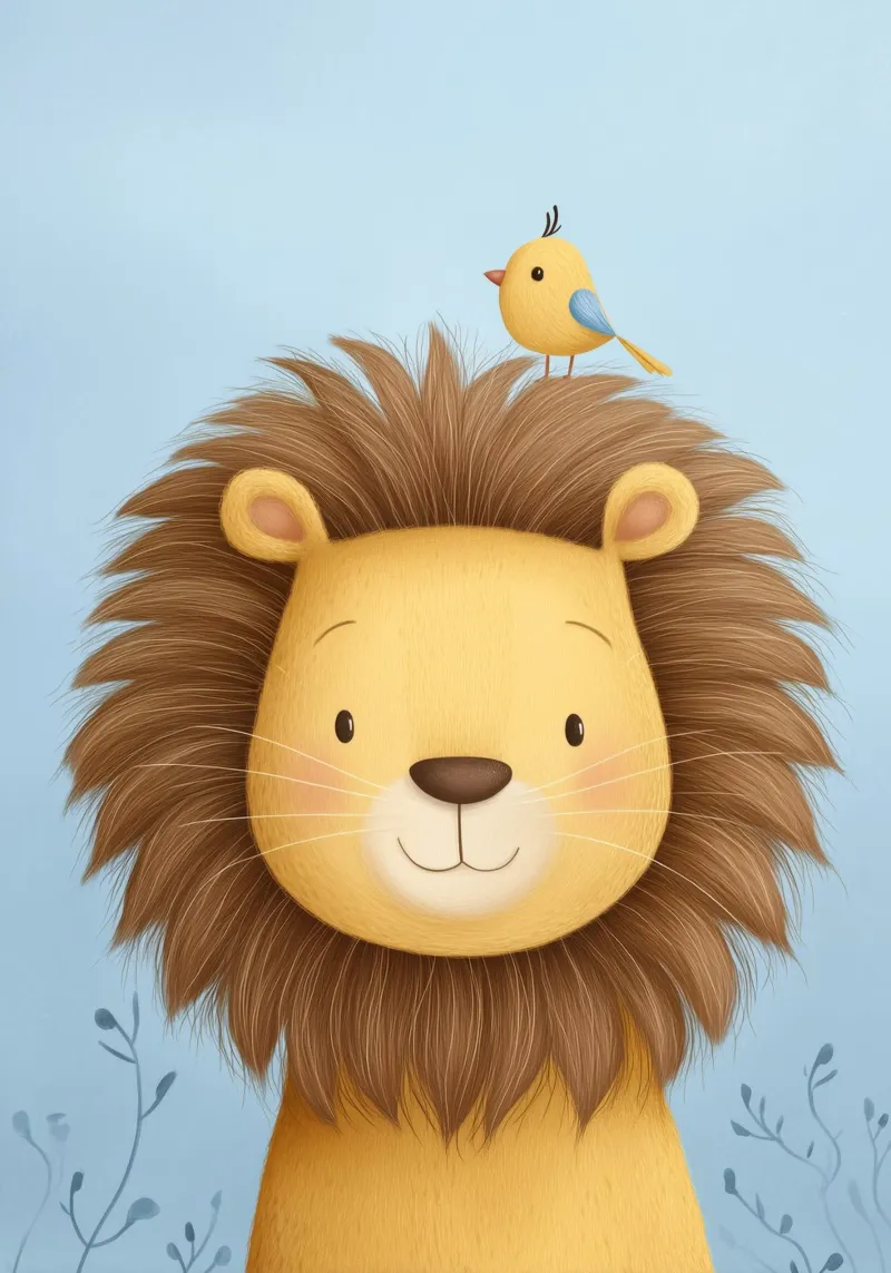 Lion & the Little Bird poster con telaio in alluminio da Kiara