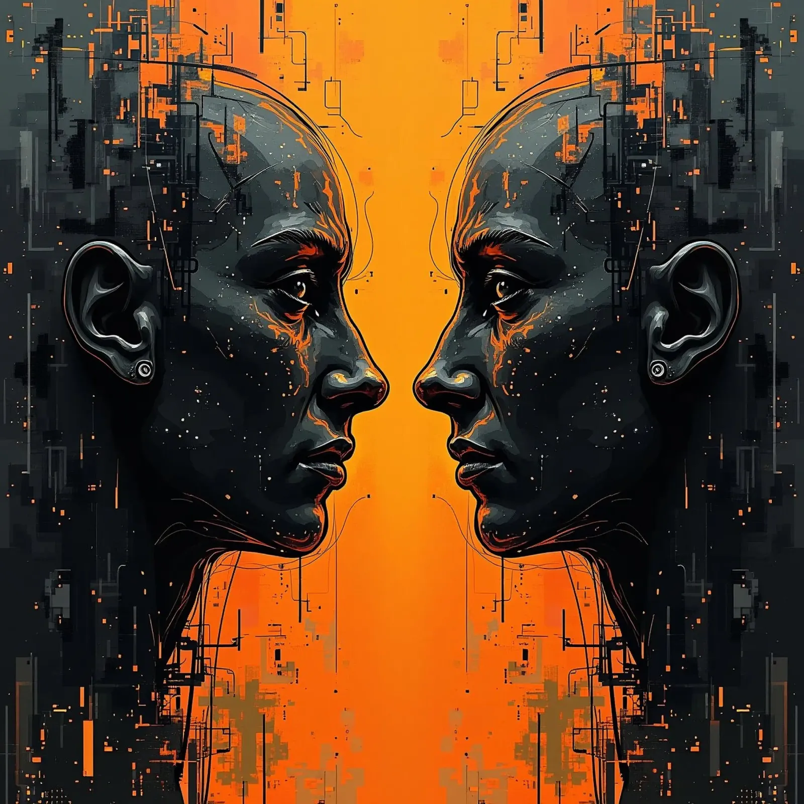 Immagine_specchio_arancione_8 poster con telaio in alluminio da AI-Portraits by LK