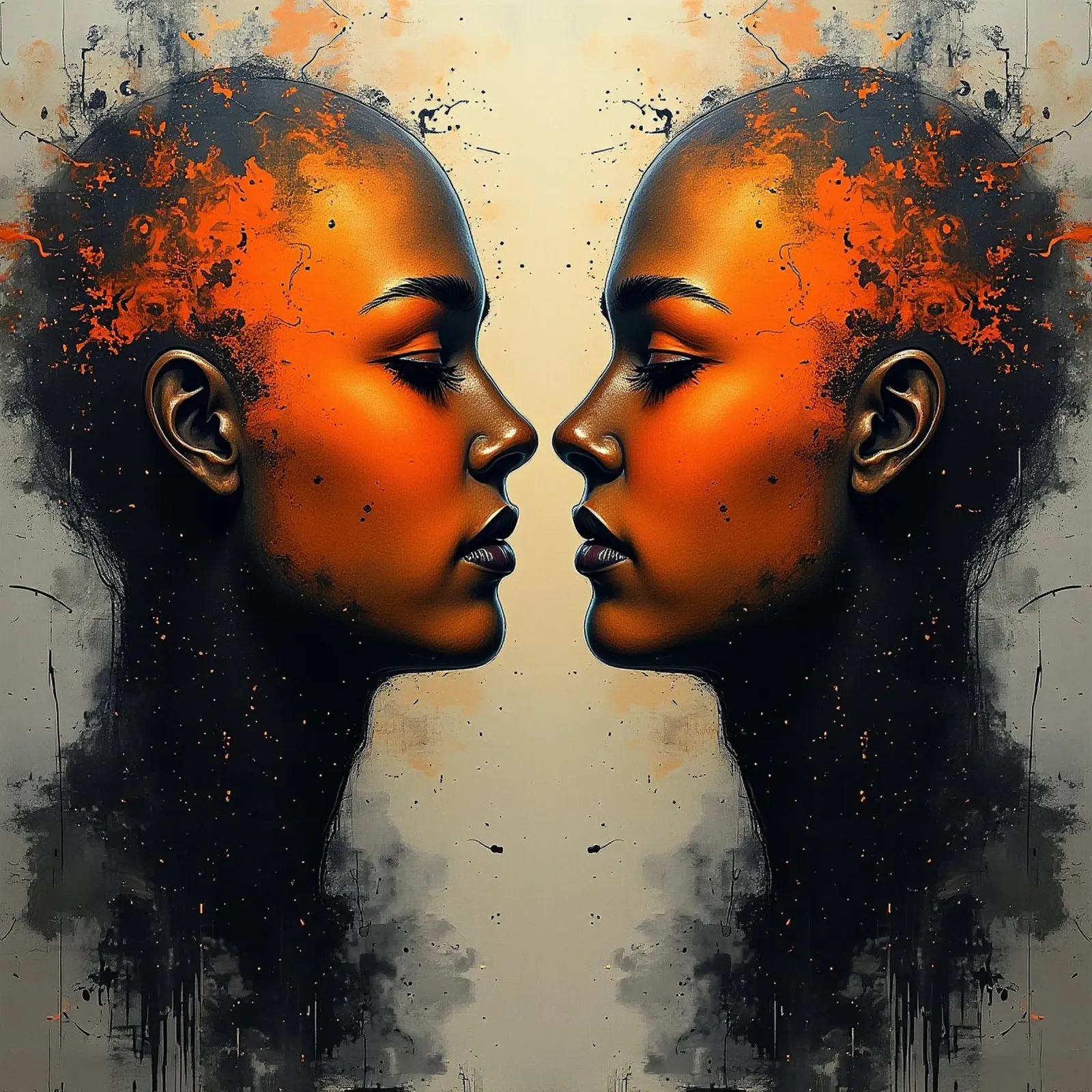 Immagine_specchio_arancione_9 poster con telaio in alluminio da AI-Portraits by LK