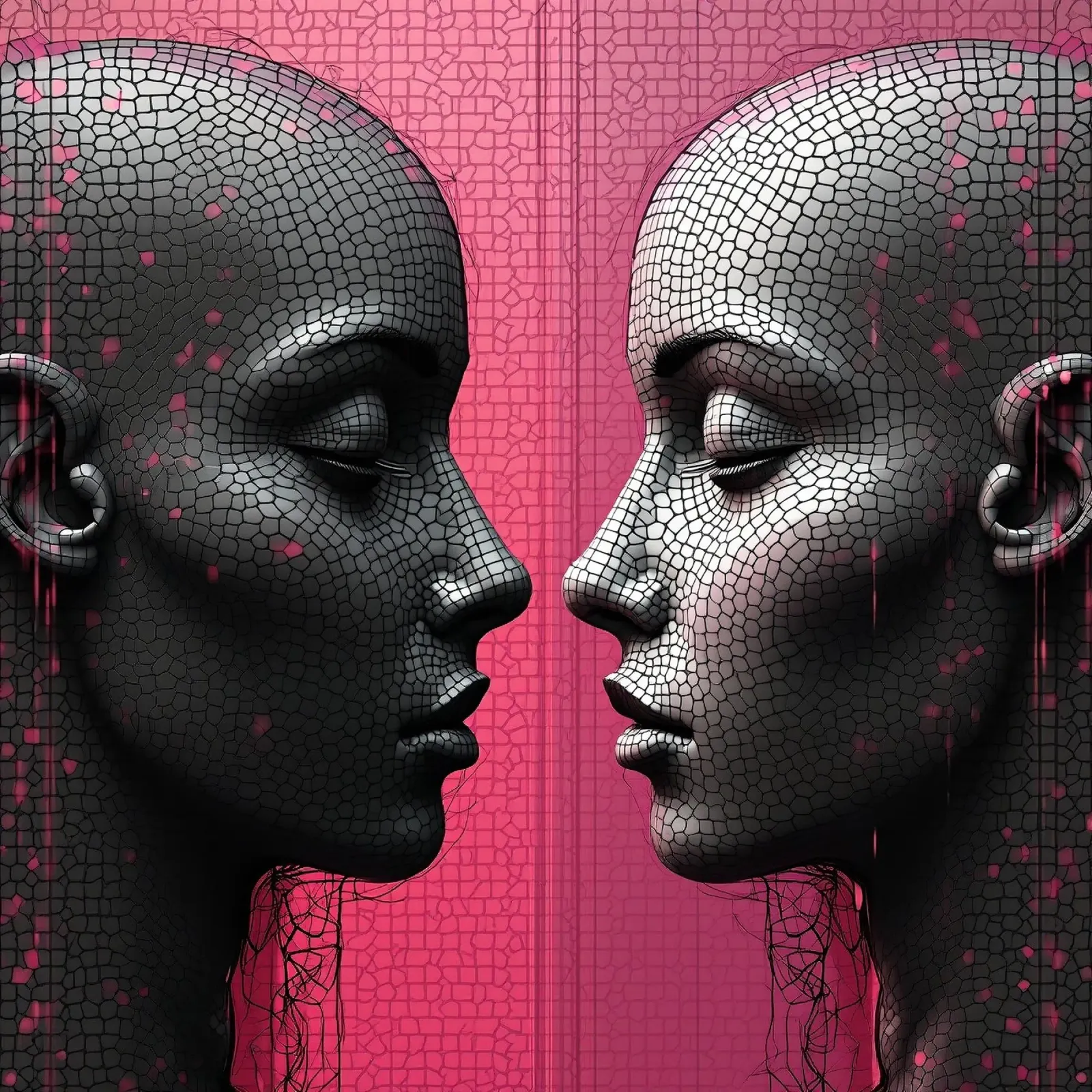 Specchio immagine_rosa_1 poster con telaio in alluminio da AI-Portraits by LK