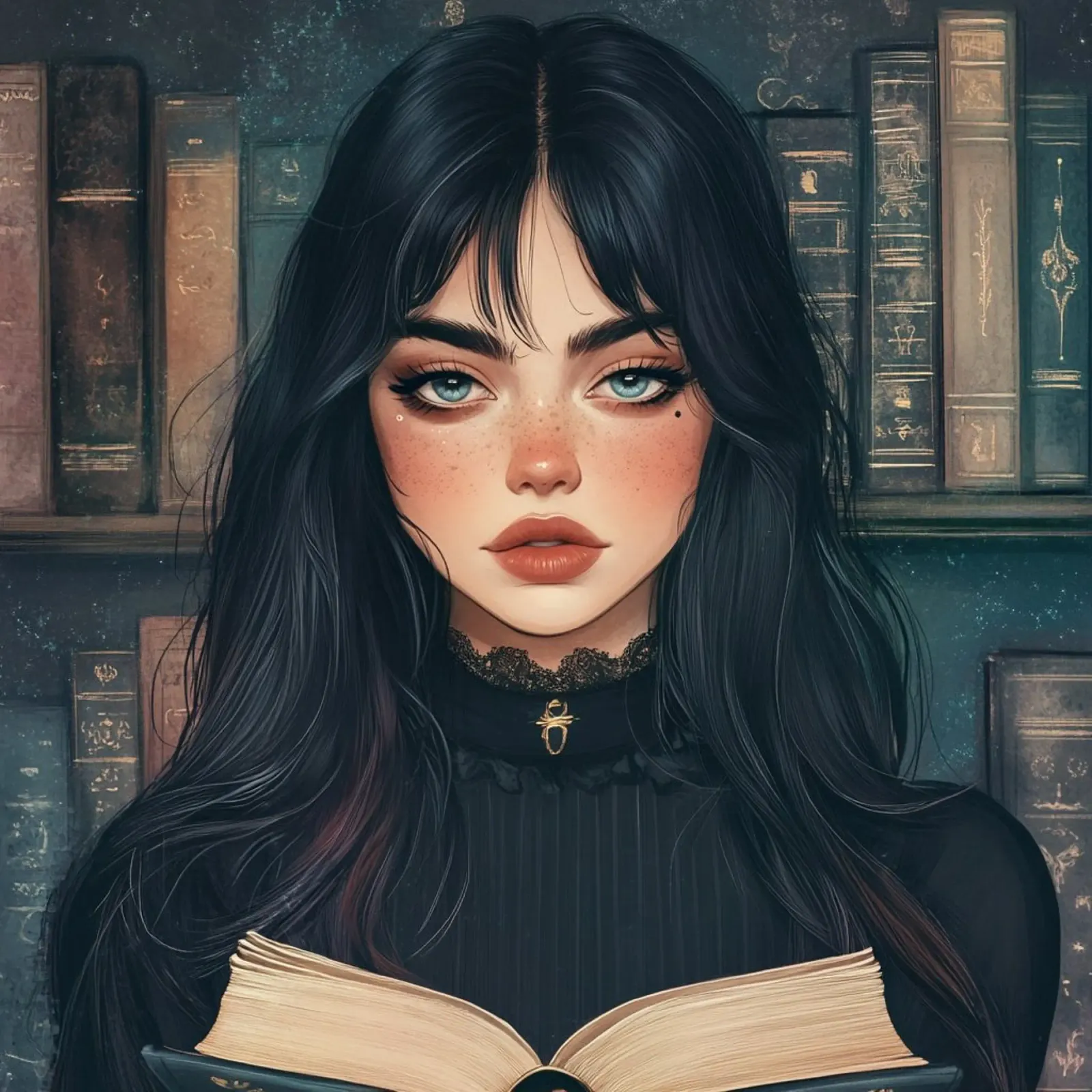 Donne e biblioteca poster con telaio in alluminio da pixel
