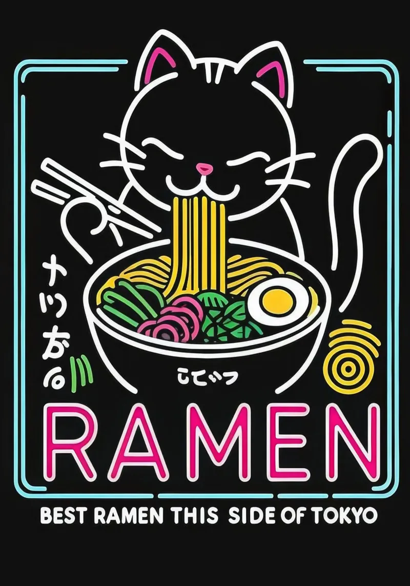 Neon Ramen Cat pellicola backlit da Nando Art