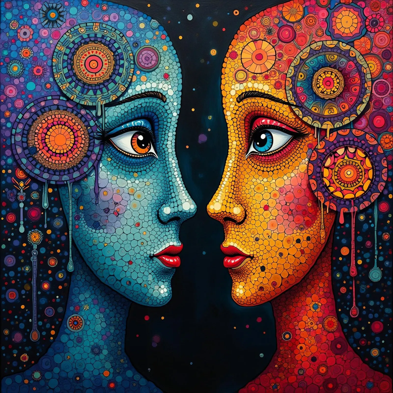 Spiegelbild_4_Stil Hundertwassser poster con telaio in legno da AI-Portraits by LK