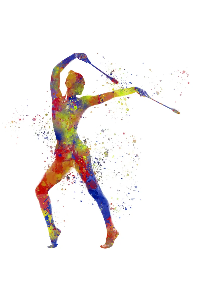 Ginnastica ritmica in acquerello poster con telaio in legno da ⚽ Sports Pulse