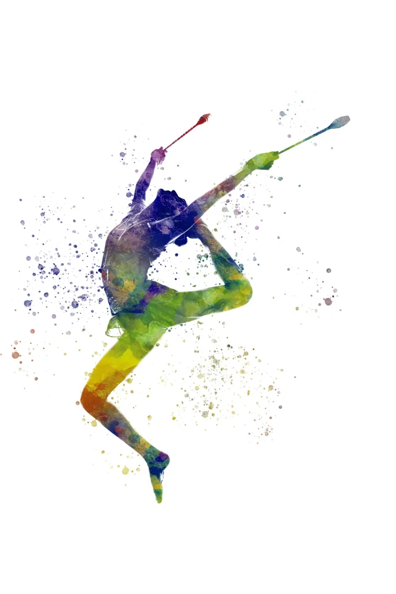 Ginnastica ritmica in acquerello poster con telaio in alluminio da ⚽ Sports Pulse