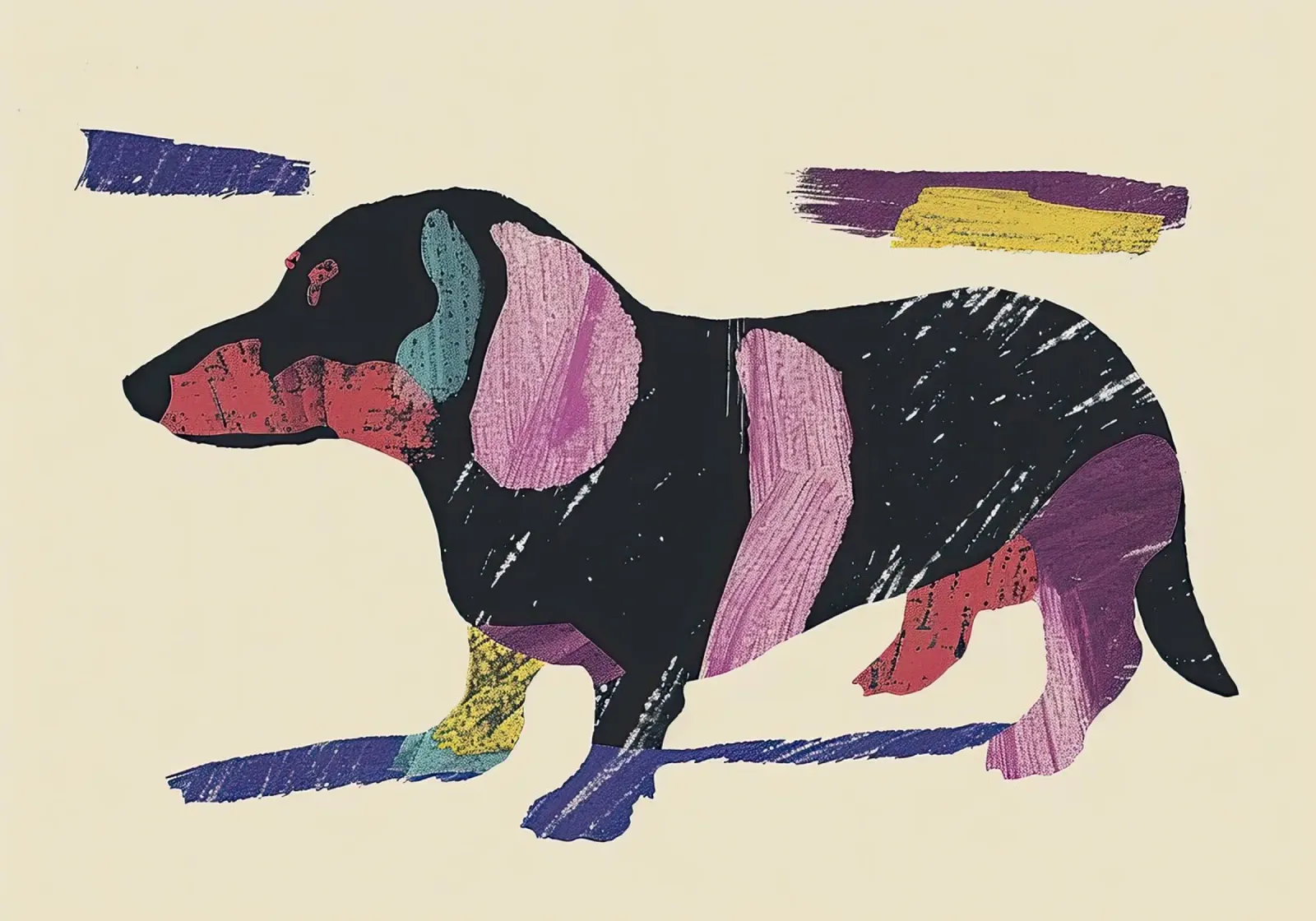 Colour Block Dachshund Poster mit Holzrahmen von DaarbyN