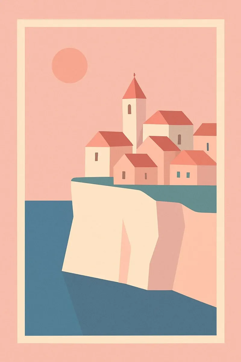 Villaggio sulla scogliera pellicola backlit da JETLAG | affiches voyage