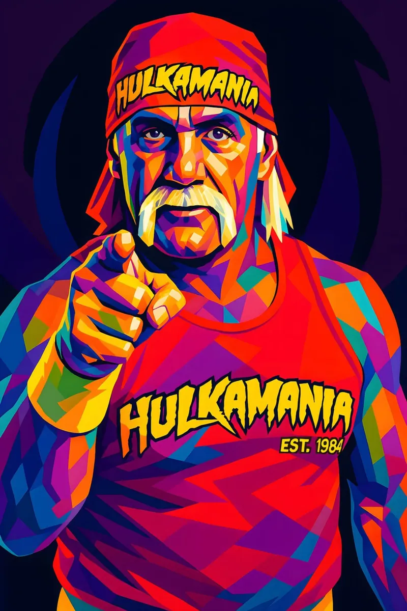 Hulk Hogan neon wpap art poster con telaio in legno da BONANZA