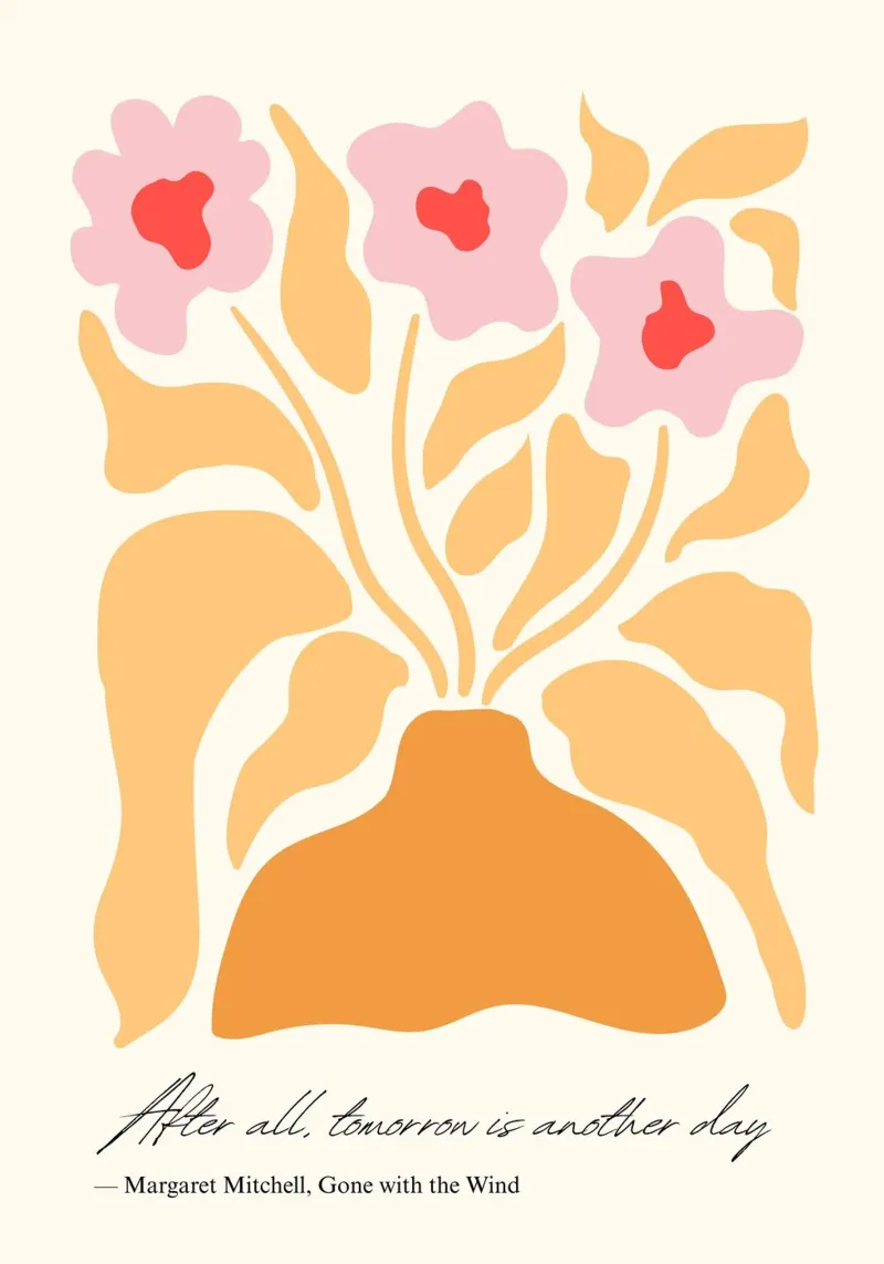 "Tomorrow Is Another Day" Bloemenposter canvas met Baklijst van vintagepod