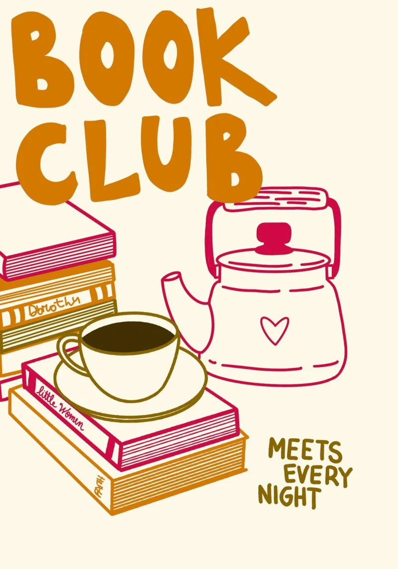 Affiche "Le club de lecture se réunit tous les soirs". poster de vintagepod