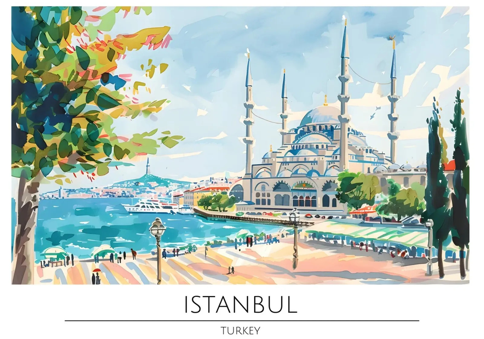 Poster di viaggio acquerellato sulla Moschea Blu di Istanbul poster con telaio in plastica da homdeco