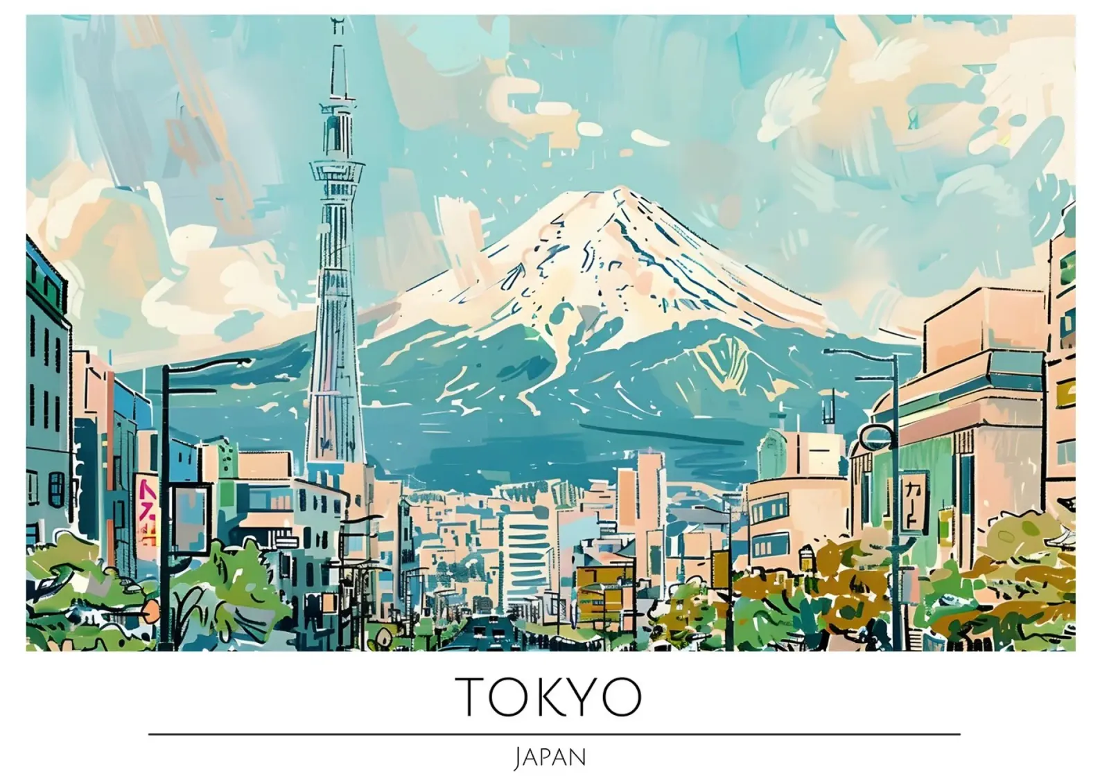 Poster di viaggio retrò Tokyo Skytree Mount Fuji poster con telaio in plastica da homdeco