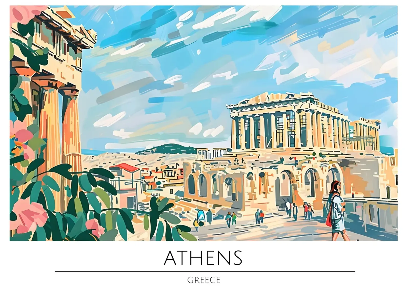 Athènes Acropole Parthénon Affiche impressionniste poster avec cadre en bois de homdeco
