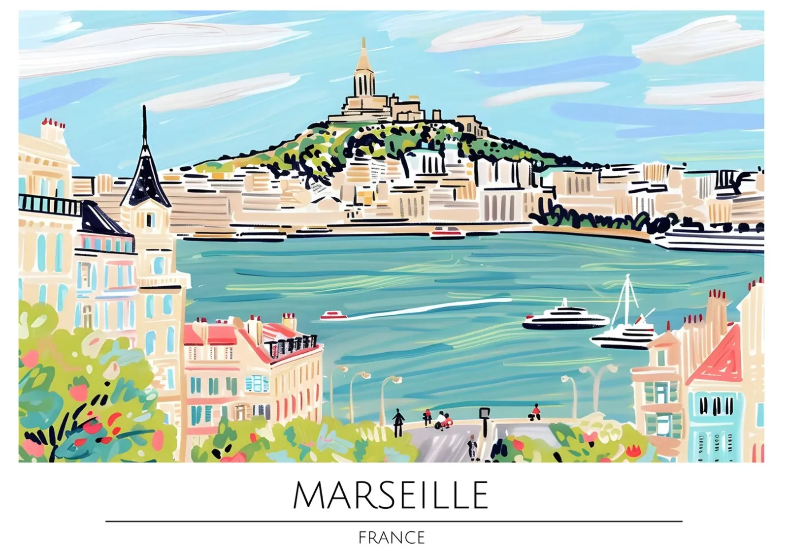 Marsiglia Notre-Dame de la Garde Manifesto d'epoca poster con telaio in alluminio da homdeco