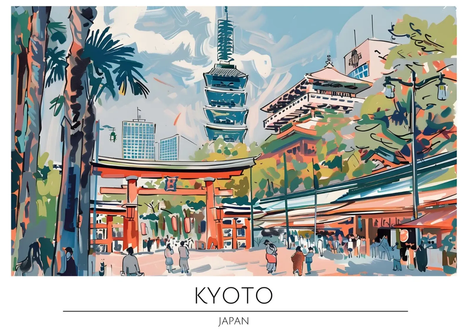 Poster di viaggio retrò della Pagoda Yasaka di Kyoto poster con telaio in legno da homdeco