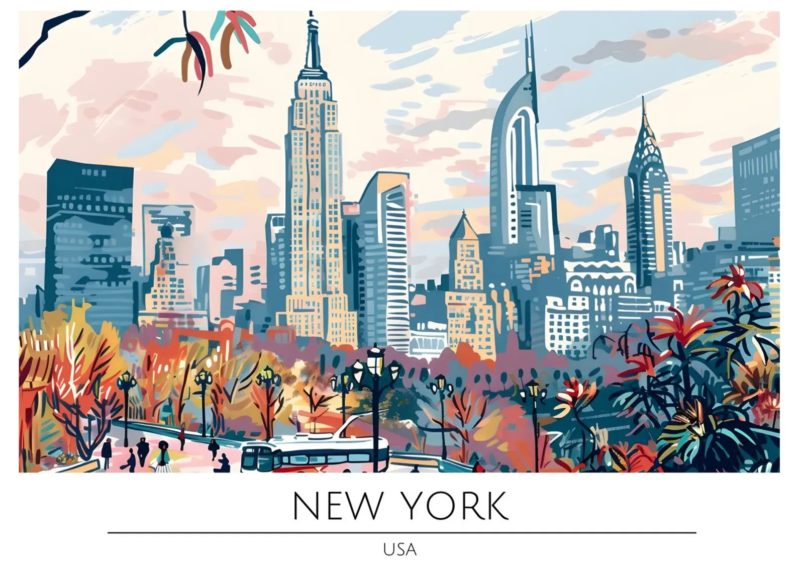 Poster retrò NYC Midtown Manhattan Skyline poster con telaio in plastica da homdeco