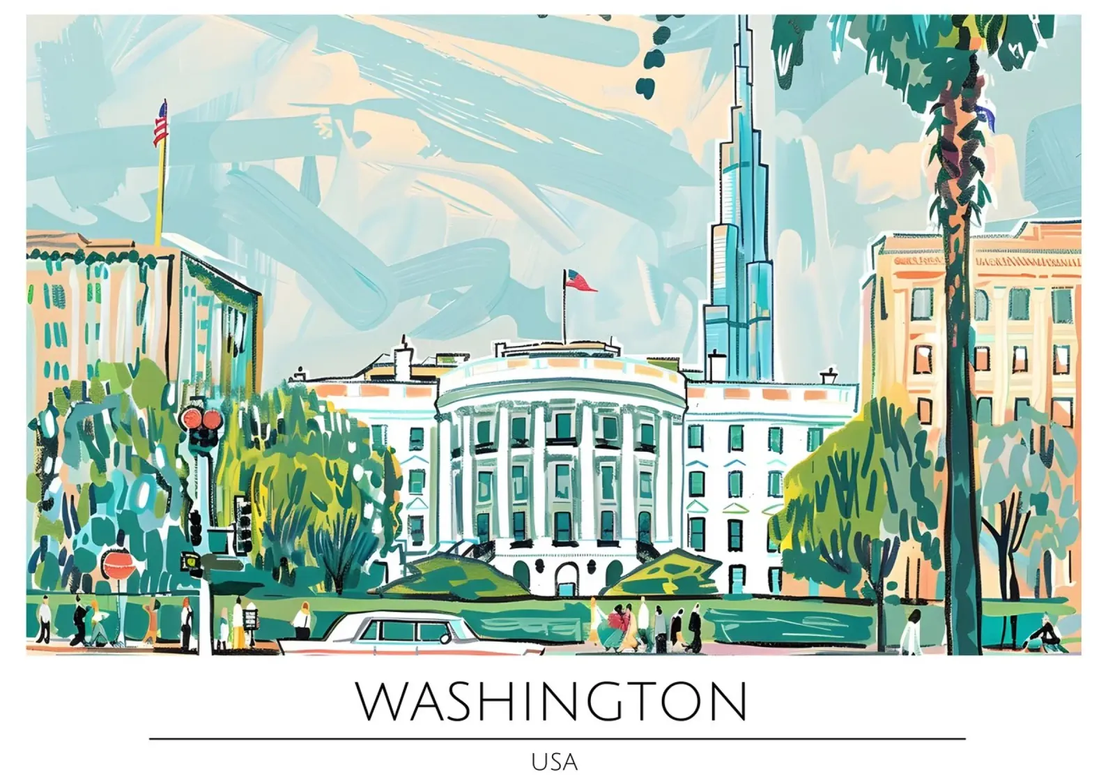 Poster retrò della Casa Bianca di Washington D.C. tela con Cornice a cassetta da homdeco