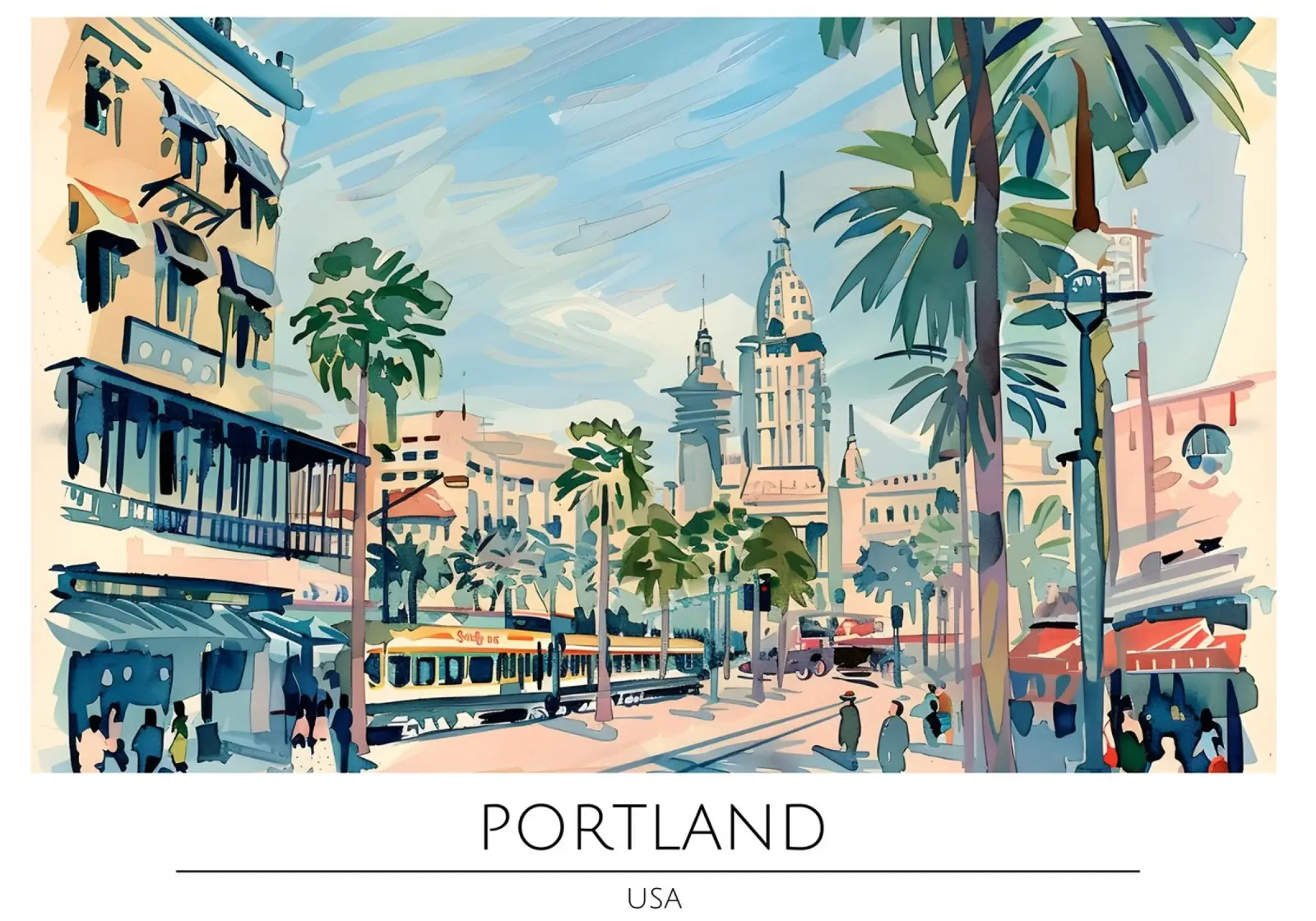 Poster di viaggio retrò della città vecchia di Portland Oregon poster con telaio in alluminio da homdeco