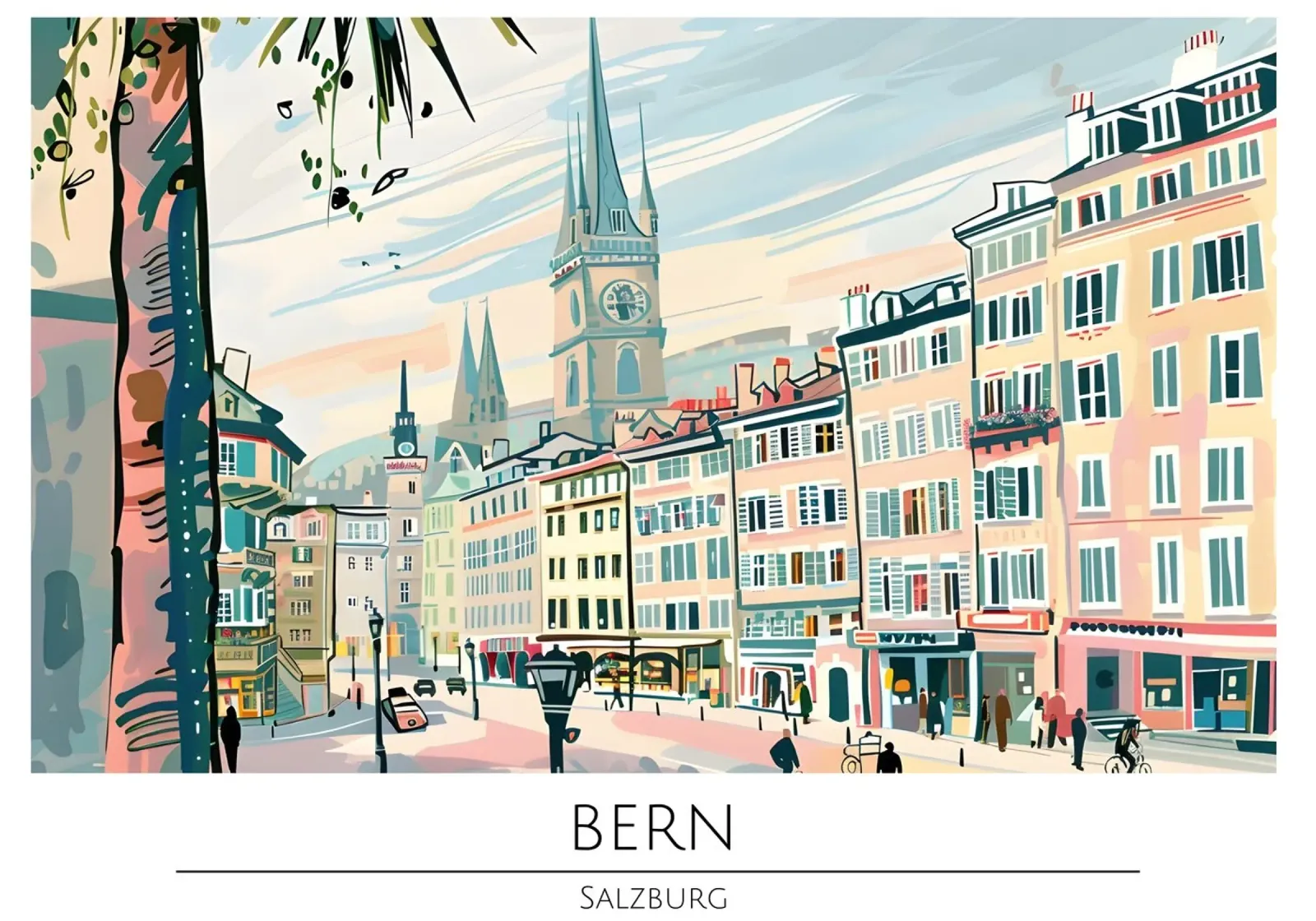 Bern Oude Stad Retro Reisposter canvas met Baklijst van homdeco